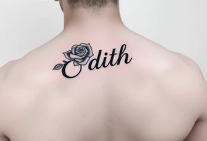 Edith tattoo with a cursive e with a rose half-sleeve tattoo idea
