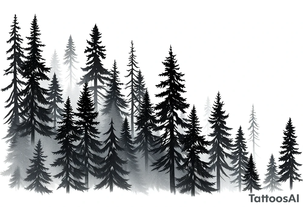 Coniferouse forest silhouette with black and gray trees tattoo idea