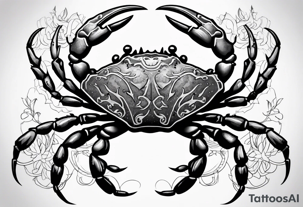 Zodiac crab embedded in tree tattoo idea