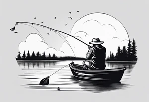 a man fishing with a fishing rod. simple outline tattoo idea