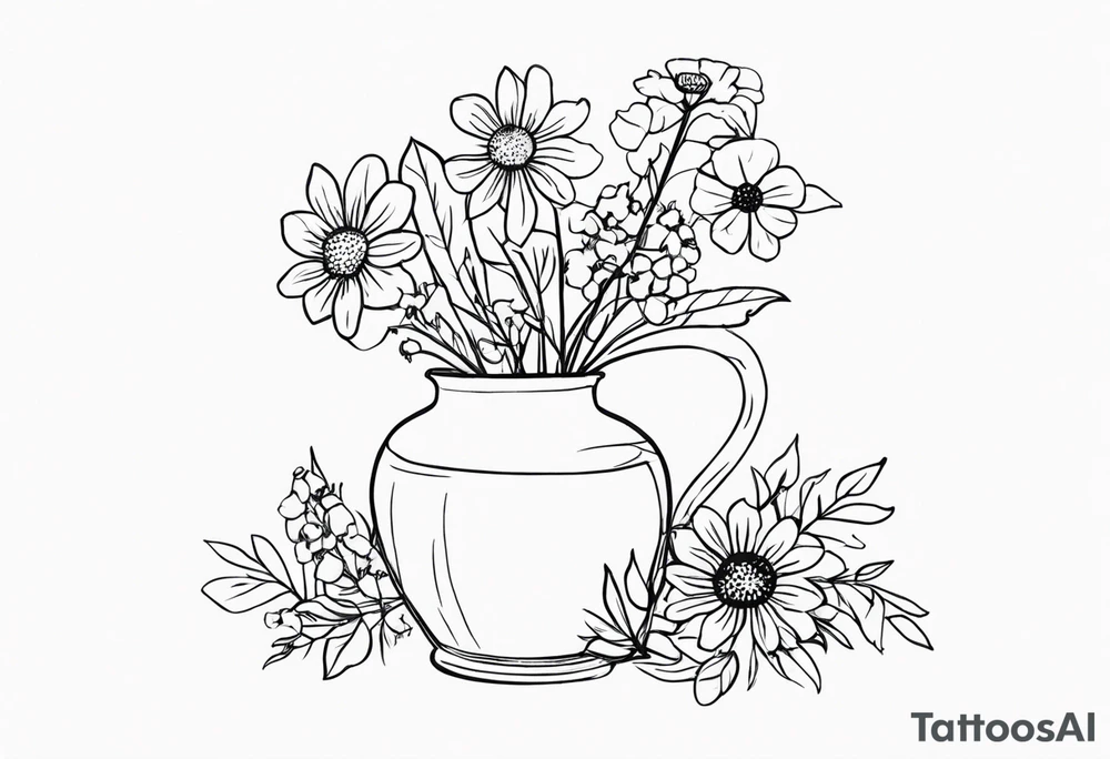 wildflower vase with birthflowers for April, May, June, august, october, november tattoo idea