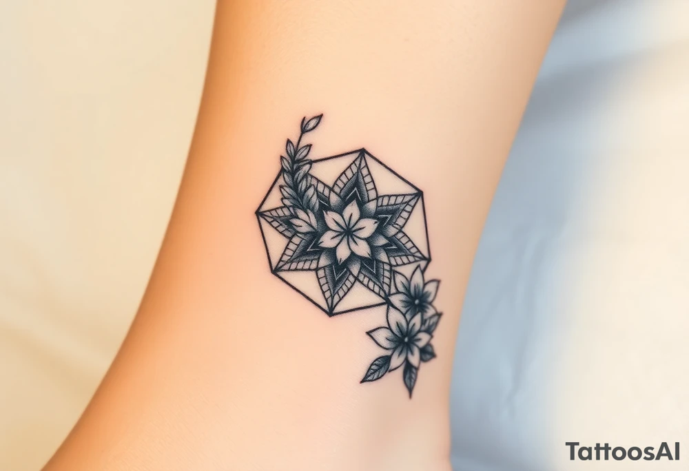 Hexagon Leo symbol larkspurs and water lilies tattoo idea