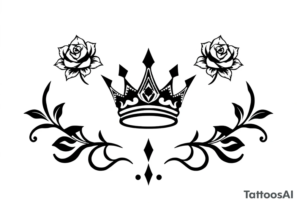 Small size Kings crown roses above the name Aiden tattoo idea