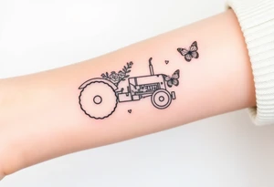 A small feminine tractor with  flowers on the tractor and butterfly tattoo idea