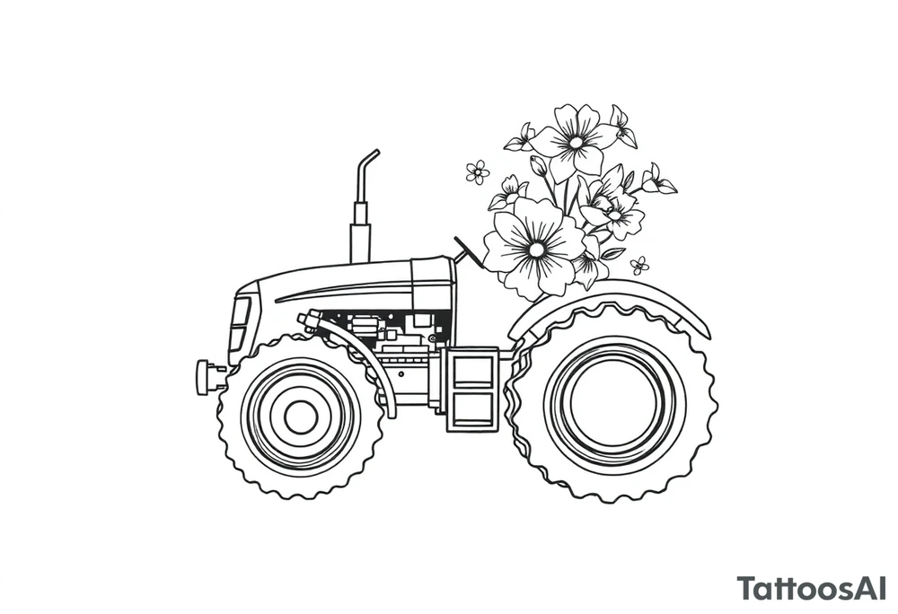 feminine tractor with flowers tattoo idea