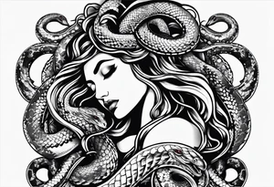 medusa, snakes, with words, SA. tattoo idea