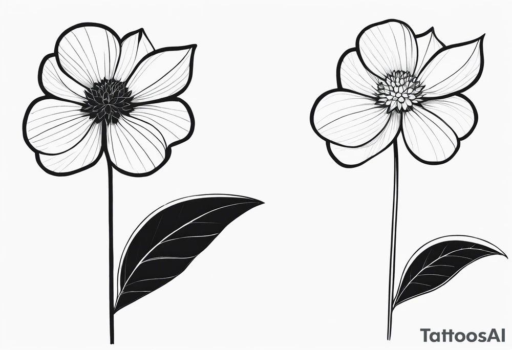 one very simple and no detailed waratha flower with stem in black and white, fine-line, very minimalistic, only a few lines tattoo idea
