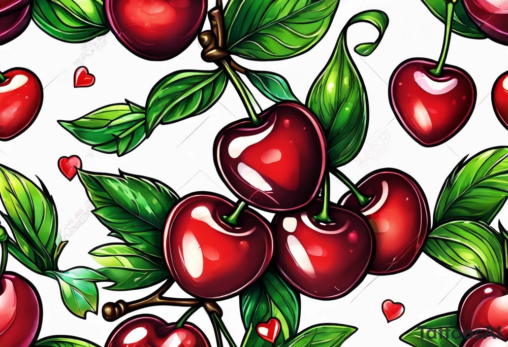 Cherries with ribbon and love heart candy tattoo idea