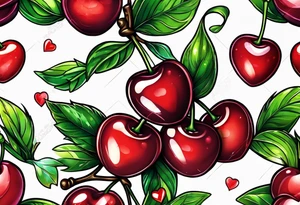 Cherries with ribbon and love heart candy tattoo idea