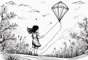 back image of a little girl flying a kite tattoo idea