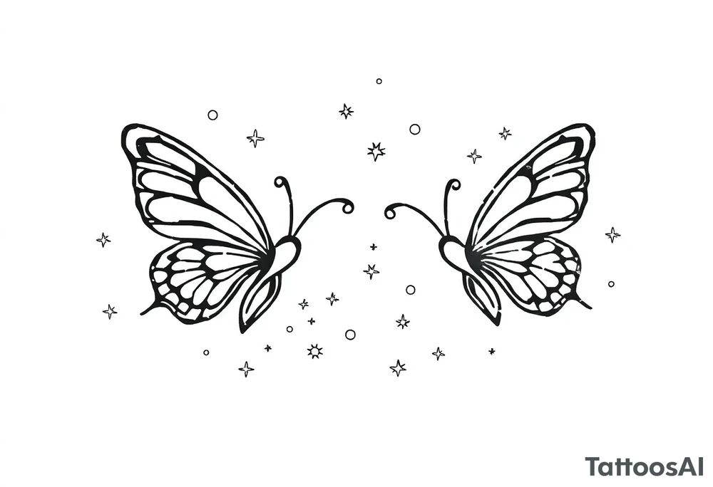 Simple outline of butterflies with lots of sparkles and bubbles tattoo idea