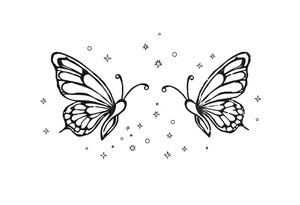 Simple outline of butterflies with lots of sparkles and bubbles tattoo idea