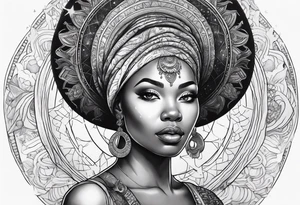 Black woman, enlightenment, wisdom, astronomy, cancer zodiac, natural, full arm tattoo idea