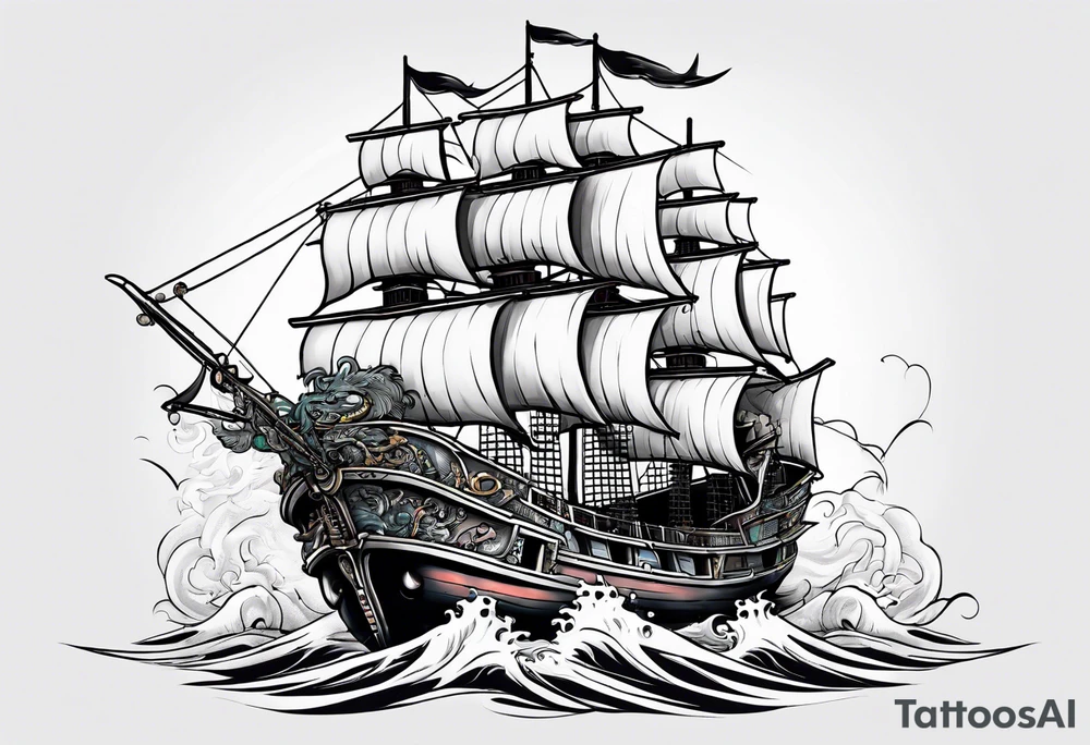 Chinese pirate ship shipwreck with a mermaid tattoo idea