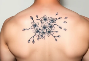 delicate cherry blossoms swirling in spring breeze with petals tattoo idea