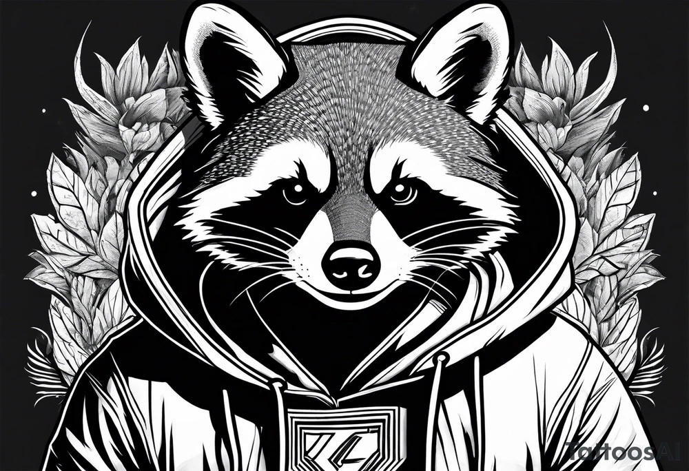 raccoon wearing a Superman hoodie tattoo idea