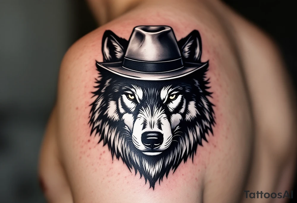 wolf with a hat tattoo idea