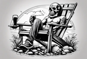 Skull smoke on the beach sitting in a beach chair with a beer in its hand tattoo idea