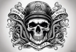 Skull with tentacles and text that  “Dead men tell no tales” tattoo idea