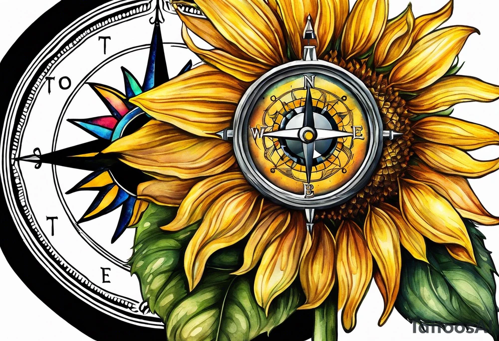 Sunflower and a compass, with the words "To Thine Own Self Be True" tattoo idea
