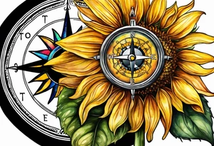 Sunflower and a compass, with the words "To Thine Own Self Be True" tattoo idea