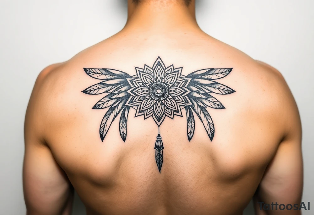 spiritual feathers ornamental mandala shaman tattoo idea