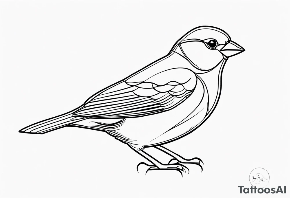 “Generate a simple tattoo design of a finch, showcasing its distinctive shape and a few delicate leaves to enhance the composition.” tattoo idea