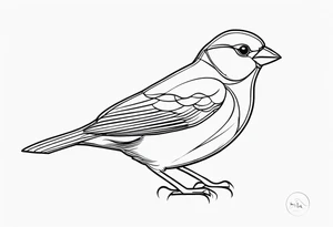 “Generate a simple tattoo design of a finch, showcasing its distinctive shape and a few delicate leaves to enhance the composition.” tattoo idea