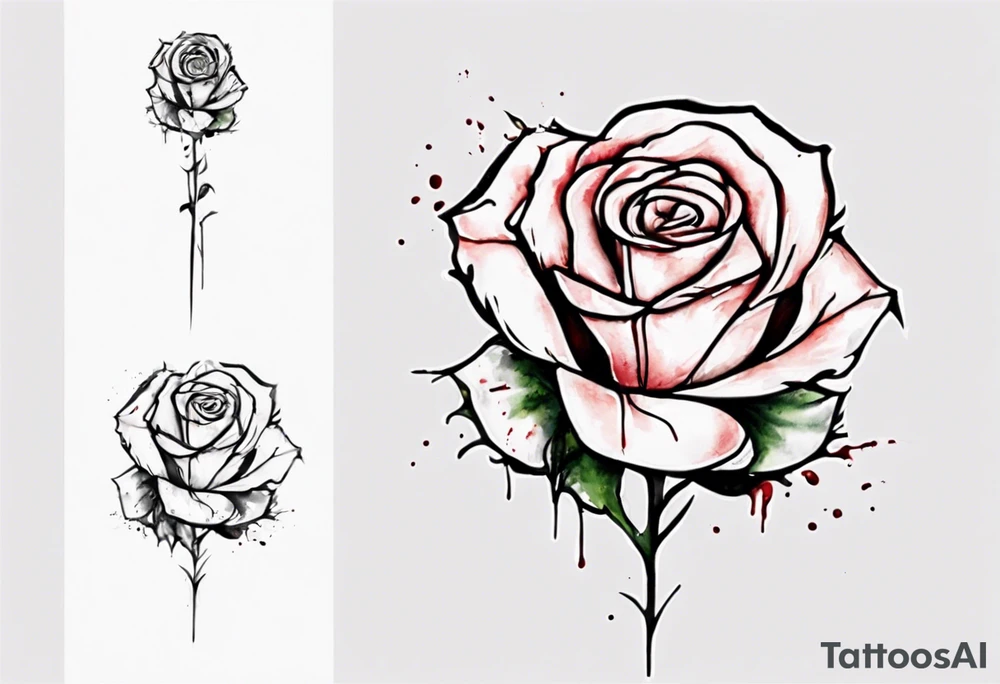 bleeding rose, tall, simple, one line, watercolor, replace the stem with the name Jesus tattoo idea