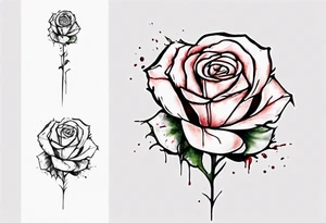 bleeding rose, tall, simple, one line, watercolor, replace the stem with the name Jesus tattoo idea