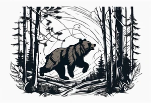 Hunter in the woods being attacked by a bear tattoo idea