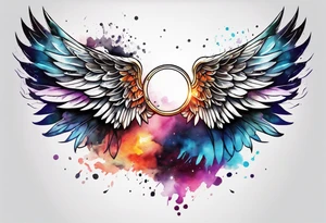a pair of wings with a halo above them tattoo idea