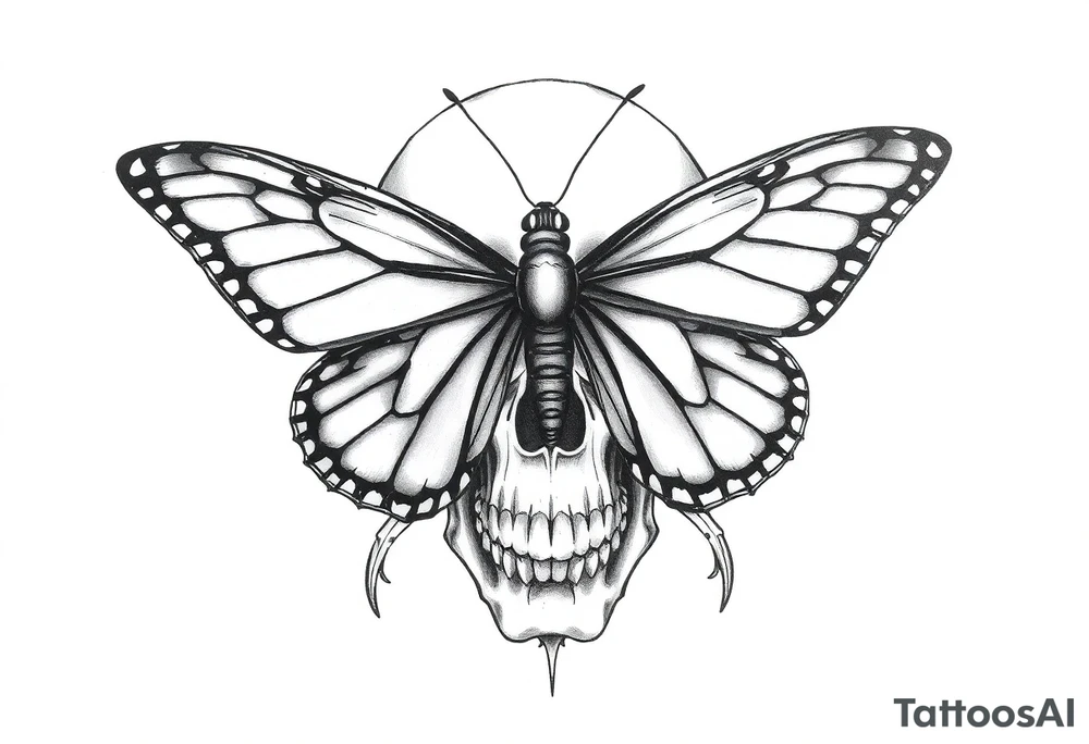 Butterfly infront of a skull tattoo idea