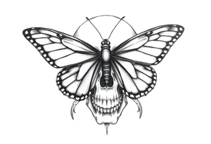 Butterfly infront of a skull tattoo idea