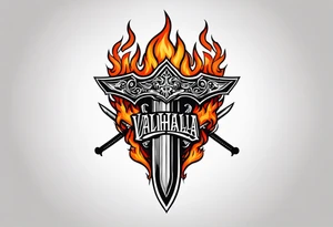 Valhalla on fire shield sword tattoo idea