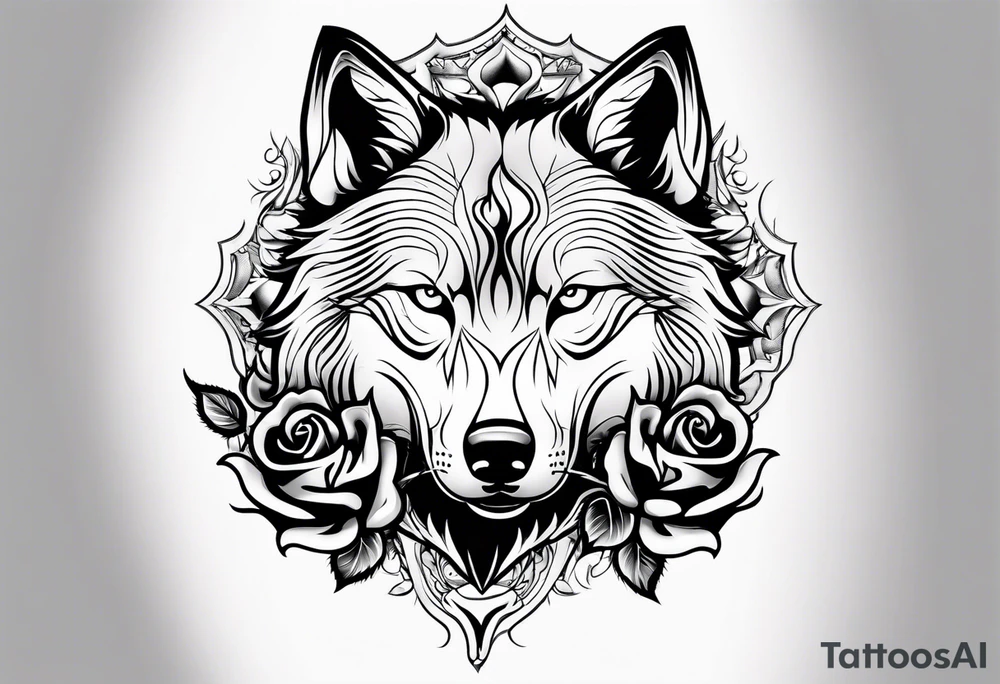 Rose with flames out of the top morphing into a wolf tattoo idea