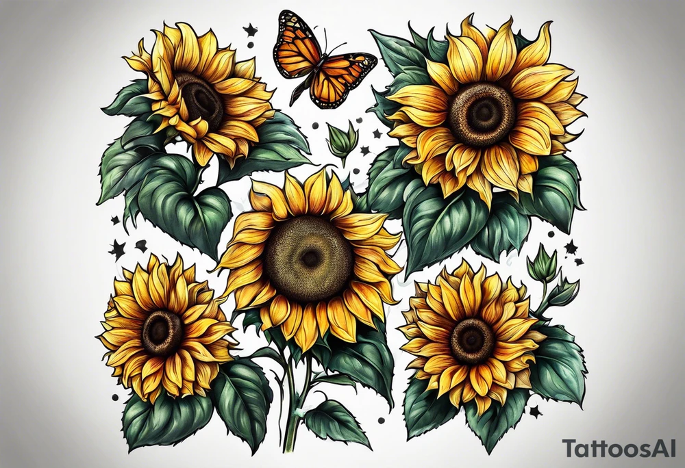 Leg sleeve sunflower tattoo idea