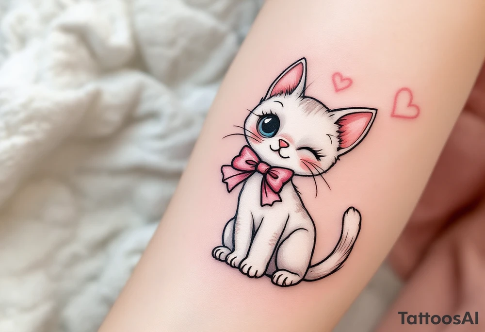 Marie is a small white kitten with a pink bow who believes that ladies should always be proper and polite. tattoo idea