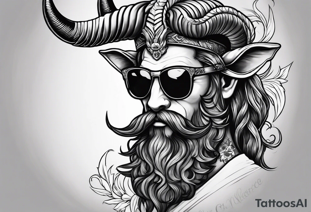 capricorn with beard and sunglasses tattoo idea