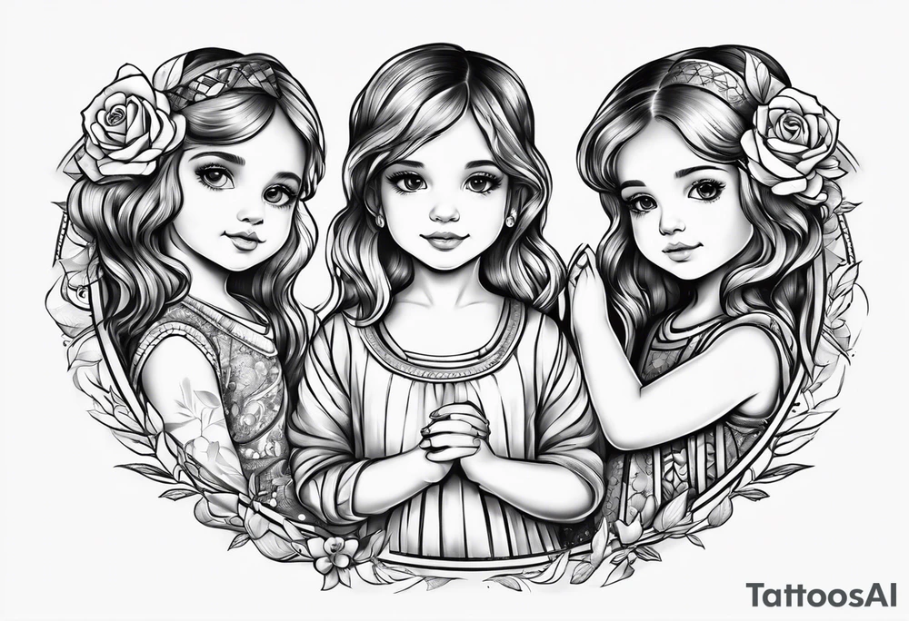 3 little Girls holding hands in a circle tattoo idea