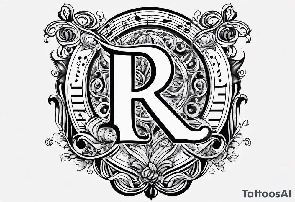 Line art Musical notes depicting the letters R and L tattoo idea