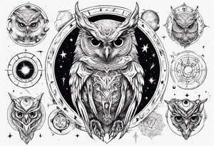 Demon Owl surrounded by cosmic magic  astrology. tattoo idea