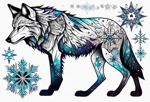 Constellation, animal alien wolf, snowflake tattoo idea