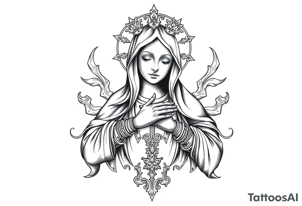 Russian orthodox virgin mary crossing arms tattoo idea