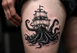 ship being sunk by the kraken tattoo tattoo idea