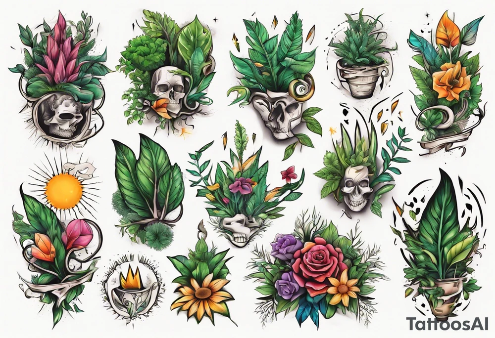 Words “Plant Power” with plants tattoo idea