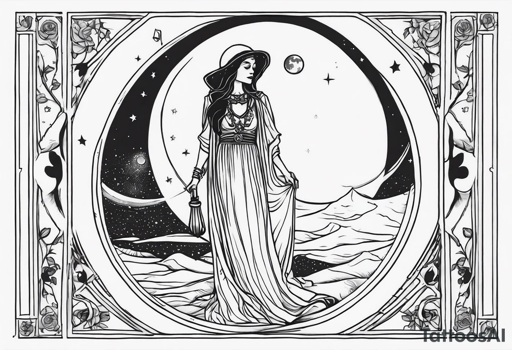 High priestess skeleton moon tarot card tattoo idea