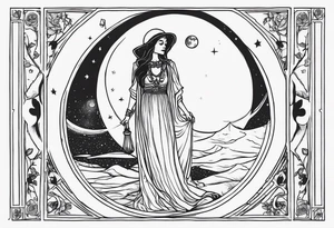 High priestess skeleton moon tarot card tattoo idea