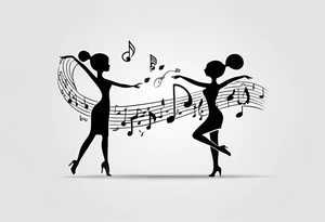 Music quarter notes connecting two dancing stick figures, symbolizing love of two daughters tattoo idea