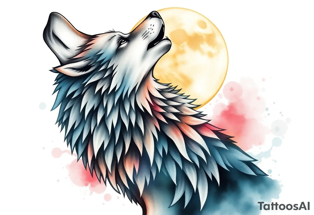 Wolf howling to the moon tattoo idea